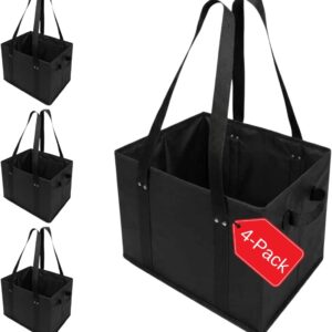 BAG-THAT! 4pk Reusable Grocery Bags Shopping Bags Tote Box Large Heavy Duty Groceries Bag Handles Foldable Reinforced Bottom (Black)