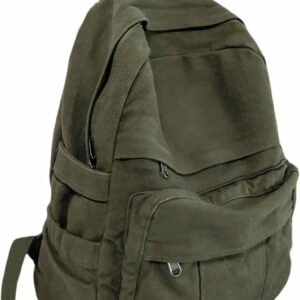 Military Green Canvas Backpack for Women & Men Retro Aesthetic Rucksack Basic Backpack for High School/College Students Travel Laptop Bag